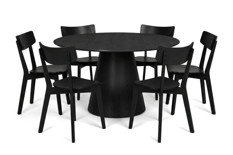 Siena spisegruppe 130 cm rund i sort med 6 Amelia-spisestole - Sort - Møbler - Borde - Spisebordssæt