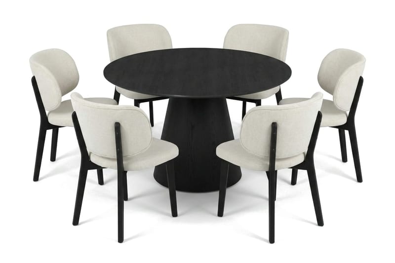 Siena spisegruppe 130 cm rund i sort med 6 Eira-spisestole - Sort - Møbler - Borde - Spisebordssæt