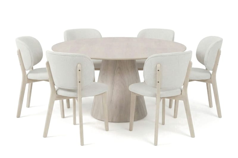 Siena spisegruppe 150 cm rund hvidolieret med 6 Eira-spisestole - Hvidolieret - Møbler - Borde - Spisebordssæt