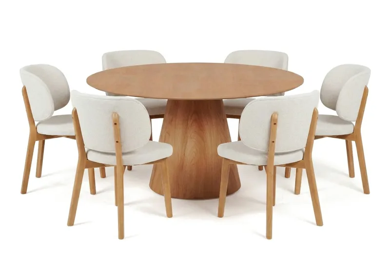 Siena spisegruppe 150 cm rund i eg med 6 Eira-spisestole, Eg