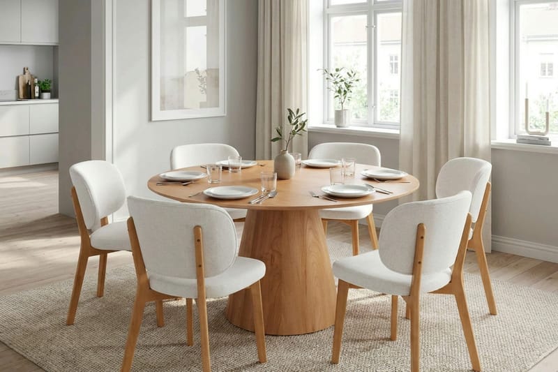 Siena spisegruppe 150 cm rund i eg med 6 Eira-spisestole - Eg - Møbler - Borde - Spisebordssæt
