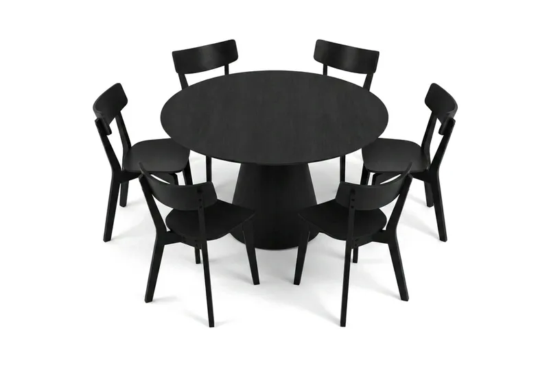 Siena spisegruppe 150 cm rund i sort med 6 Amelia spisestole - Sort - Møbler - Borde - Spisebordssæt