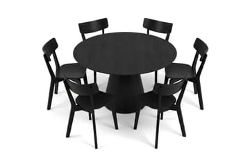 Siena spisegruppe 150 cm rund i sort med 6 Amelia spisestole - Sortbejdset eg - Møbler - Borde - Spisebordssæt
