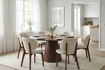 Siena spisegruppe 150 cm rund i valnød med 6 Eira-spisestole - Valnød - Møbler - Borde - Spisebordssæt