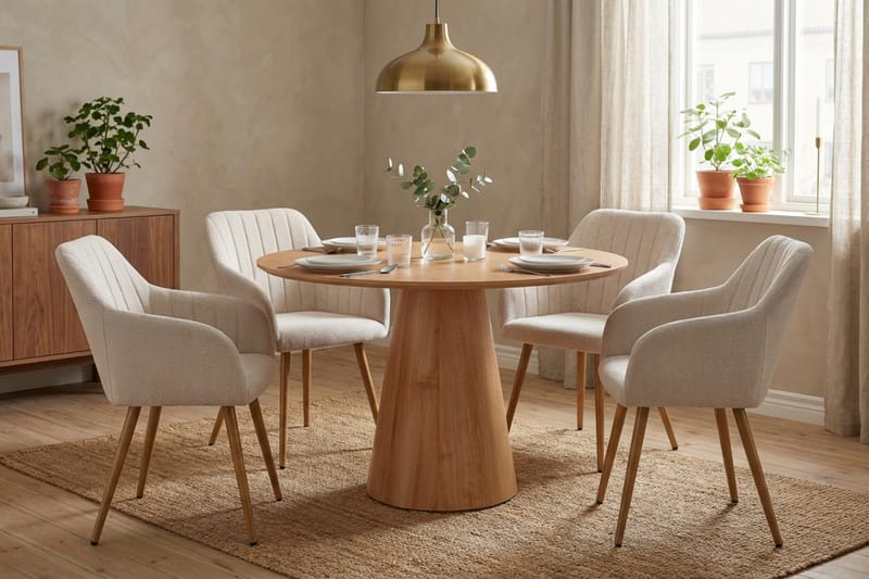 Siena spisegruppe rund 110 cm eg med 4 Filippa spisestole - Eg - Møbler - Borde - Spisebordssæt