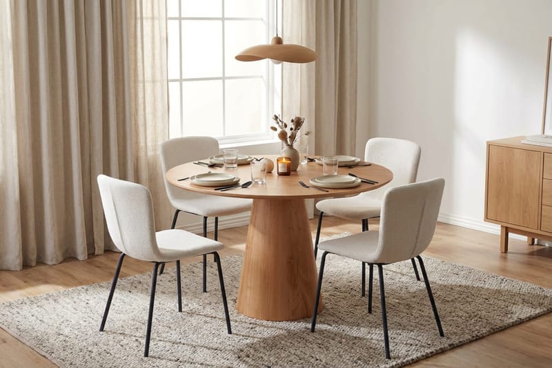 Siena spisegruppe rund 110 cm eg med 4 Katy spisebordsstole - Eg - Møbler - Borde - Spisebordssæt