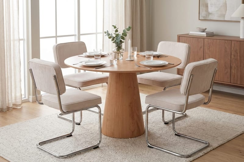 Siena spisegruppe rund 110 cm eg med 4 Milva spisebordsstole - Eg - Møbler - Borde - Spisebordssæt