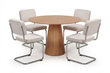 Siena spisegruppe rund 110 cm eg med 4 Milva spisebordsstole