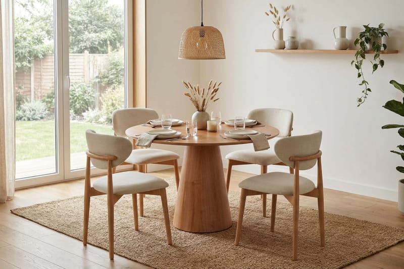 Siena spisegruppe rund 110 cm eg med 4 Molly spisestole - Eg - Møbler - Borde - Spisebordssæt