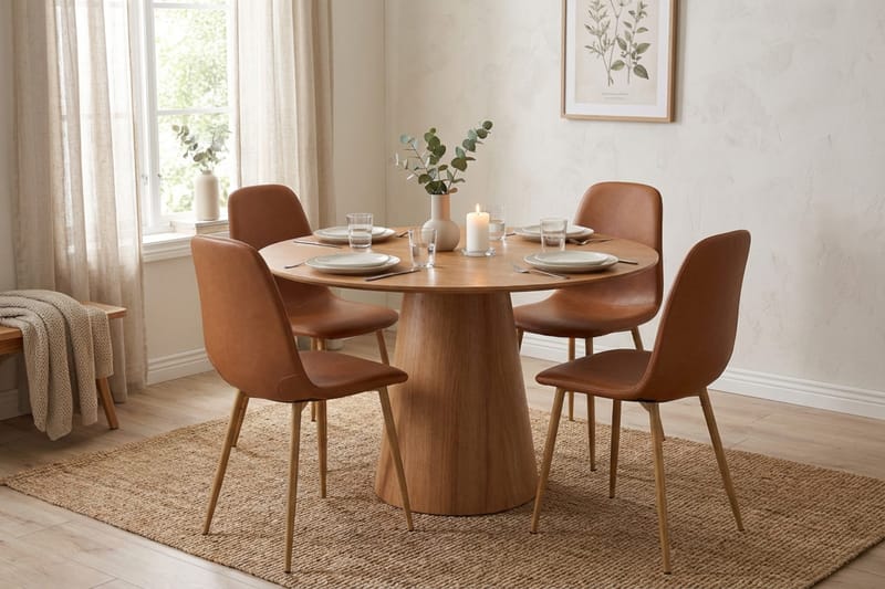 Siena spisegruppe rund 110 cm eg med 4 Nibe spisebordsstole - Eg - Møbler - Borde - Spisebordssæt