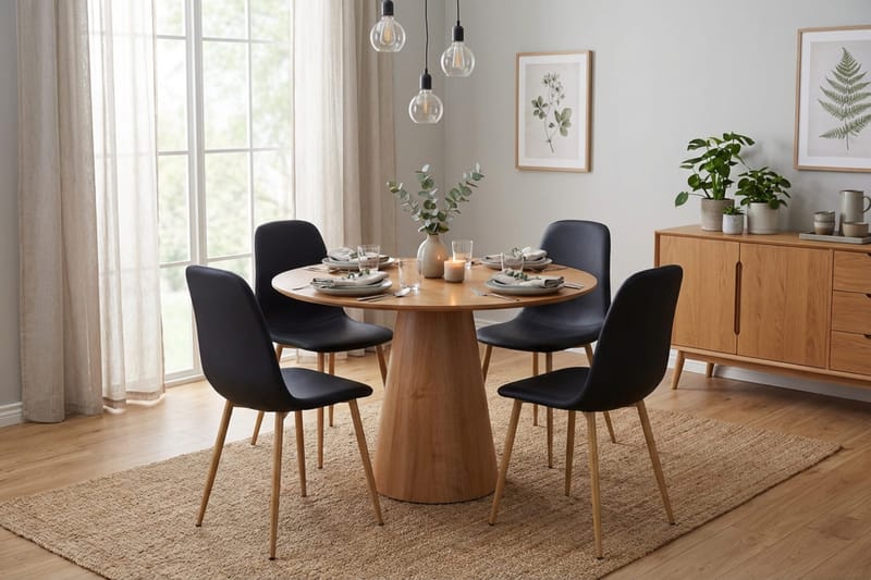 Siena spisegruppe rund 110 cm eg med 4 Nibe spisebordsstole - Eg - Møbler - Borde - Spisebordssæt