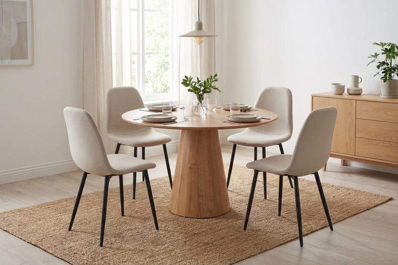 Siena spisegruppe rund 110 cm eg med 4 Nibe spisebordsstole - Eg - Møbler - Borde - Spisebordssæt