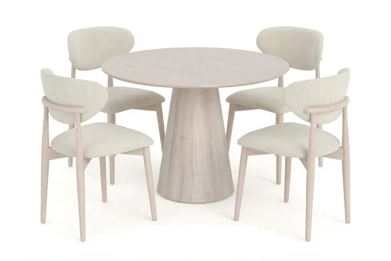 Siena spisegruppe rund 110 cm hvidlakeret med 4 Molly spisestole, Hvidolieret