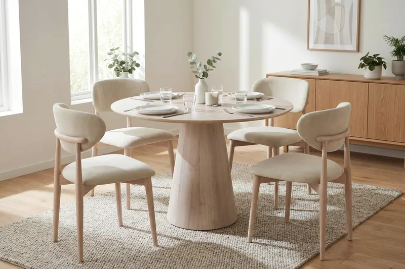 Siena spisegruppe rund 110 cm hvidlakeret med 4 Molly spisestole - Hvidolieret - Møbler - Borde - Spisebordssæt