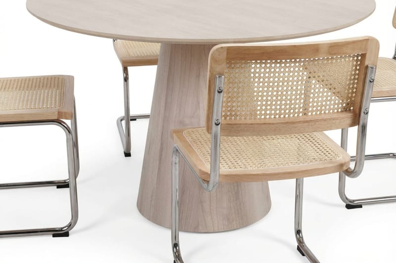 Siena spisegruppe rund 110 cm hvidlaseret med 4 Build-spisestole - Hvidlaseret/Natur/krom - Møbler - Borde - Spisebordssæt