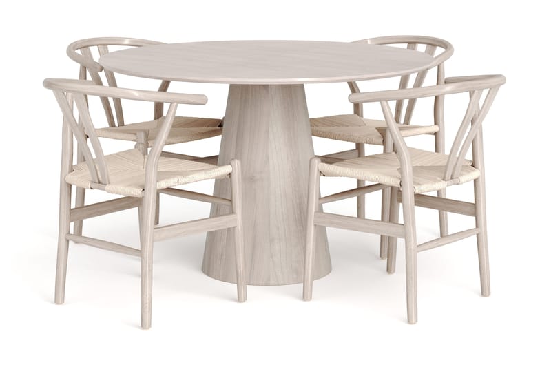 Siena spisegruppe rund 110 cm Hvidlaseret med 4 Dastoori spisestole, Hvidolieret