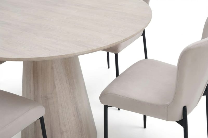 Siena spisegruppe rund 110 cm hvidlaseret med 4 Elsie-spisestole - Hvidlaseret/Beige - Møbler - Borde - Spisebordssæt