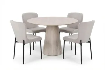 Siena spisegruppe rund 110 cm hvidlaseret med 4 Elsie-spisestole