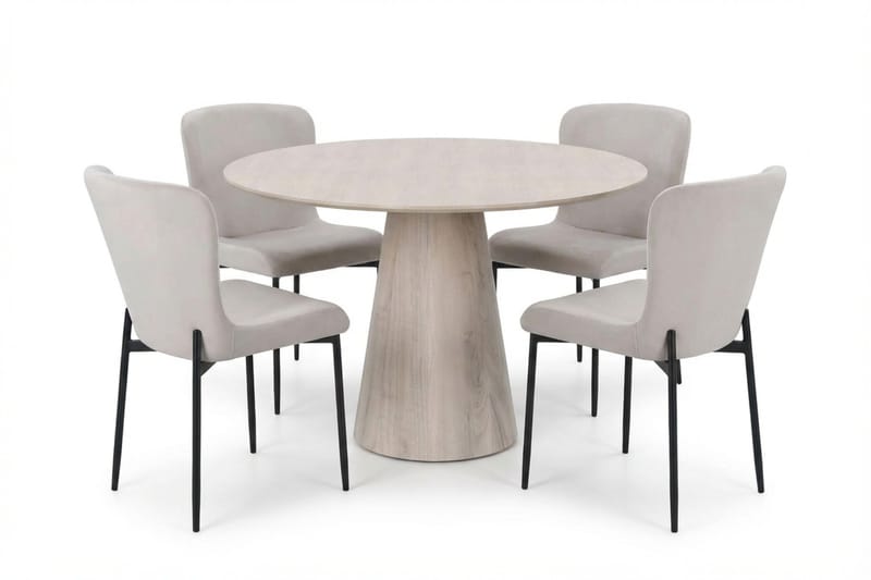 Siena spisegruppe rund 110 cm hvidlaseret med 4 Elsie-spisestole - Hvidlaseret/Beige - Møbler - Borde - Spisebordssæt