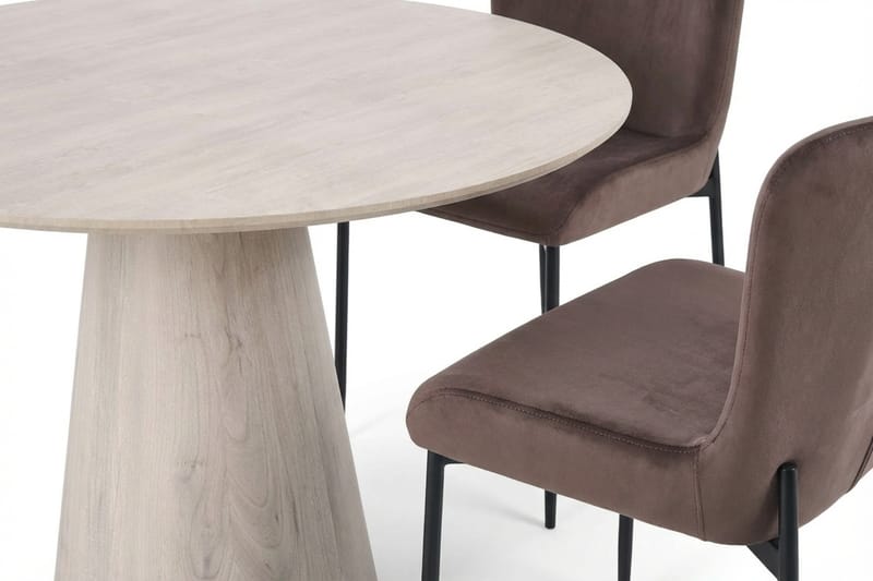 Siena spisegruppe rund 110 cm hvidlaseret med 4 Elsie-spisestole - Hvidlaseret/Brun - Møbler - Borde - Spisebordssæt