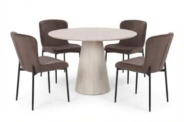 Siena spisegruppe rund 110 cm hvidlaseret med 4 Elsie-spisestole