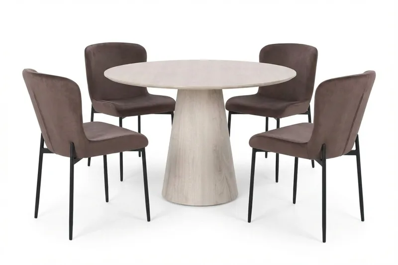 Siena spisegruppe rund 110 cm hvidlaseret med 4 Elsie-spisestole - Hvidlaseret/Brun - Møbler - Borde - Spisebordssæt