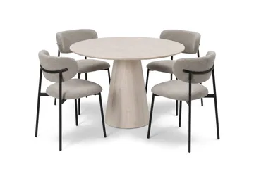 Siena spisegruppe rund 110 cm hvidlaseret med 4 Lucy spisebordsstole