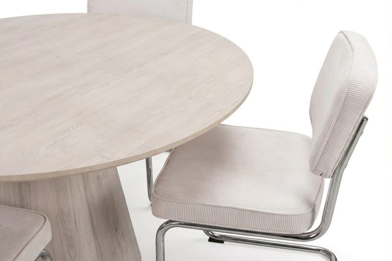 Siena spisegruppe rund 110 cm hvidlaseret med 4 Milva spisestole - Hvidlaseret/Beige/krom - Møbler - Borde - Spisebordssæt