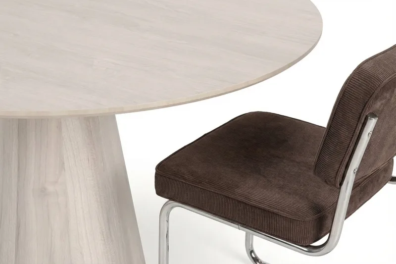 Siena spisegruppe rund 110 cm hvidlaseret med 4 Milva spisestole - Hvidlaseret/Brun/krom - Møbler - Borde - Spisebordssæt