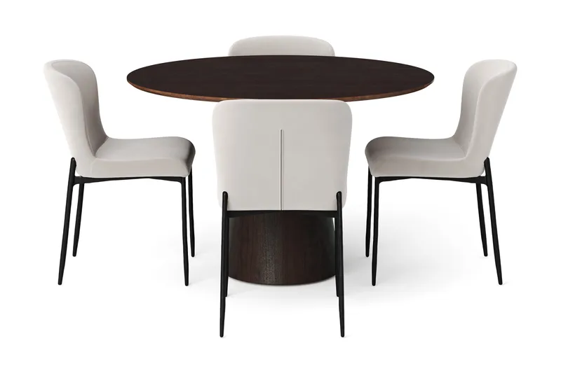 Siena spisegruppe rund 110 cm røget eg med 4 Elsie spisestole - Røget eg - Møbler - Borde - Spisebordssæt