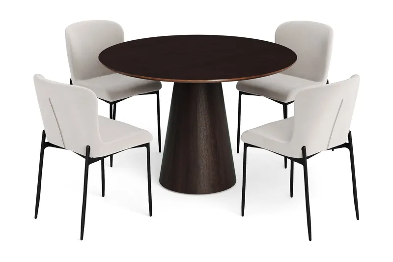 Siena spisegruppe rund 110 cm røget eg med 4 Elsie spisestole, Røget eg