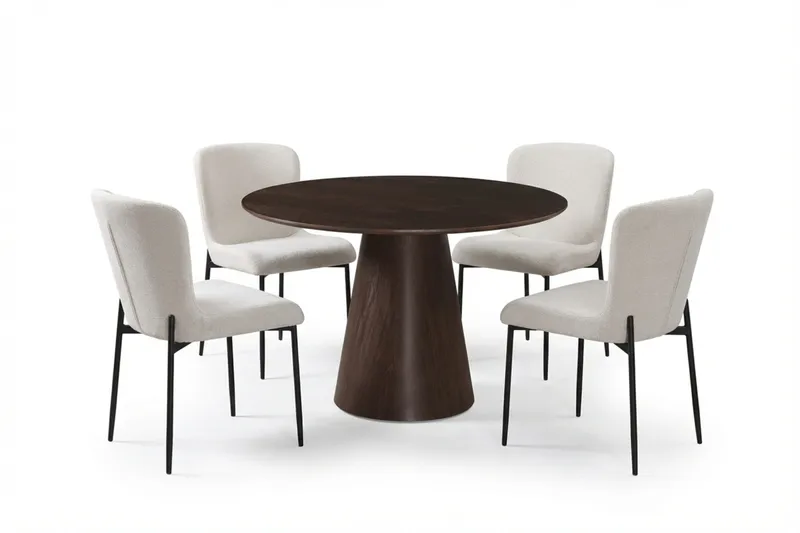 Siena Spisegruppe Rund 110 cm Røget Eg med 4 Elsie Spisestole - Røget Eg/Hvid - Møbler - Borde - Spisebordssæt