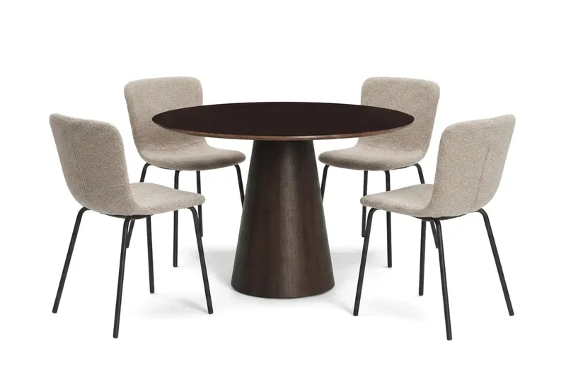 Siena spisegruppe rund 110 cm røget eg med 4 Katy spisebordsstole, Røget eg