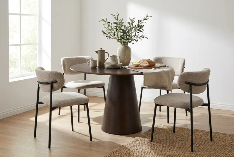 Siena spisegruppe rund 110 cm Røget eg med 4 Lucy-spisestole - Røget eg - Møbler - Borde - Spisebordssæt