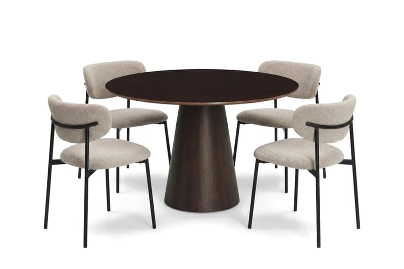 Siena spisegruppe rund 110 cm Røget eg med 4 Lucy-spisestole - Røget eg - Møbler - Borde - Spisebordssæt