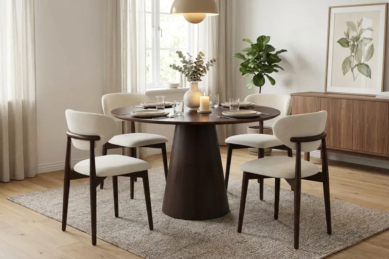 Siena spisegruppe rund 110 cm røget eg med 4 Molly spisestole - Røget eg - Møbler - Borde - Spisebordssæt