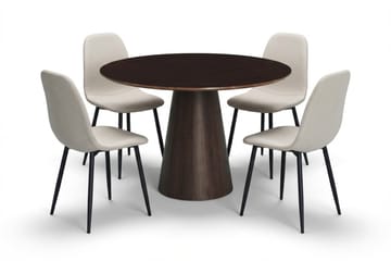 Siena spisegruppe rund 110 cm røget eg med 4 Nibe spisebordsstole