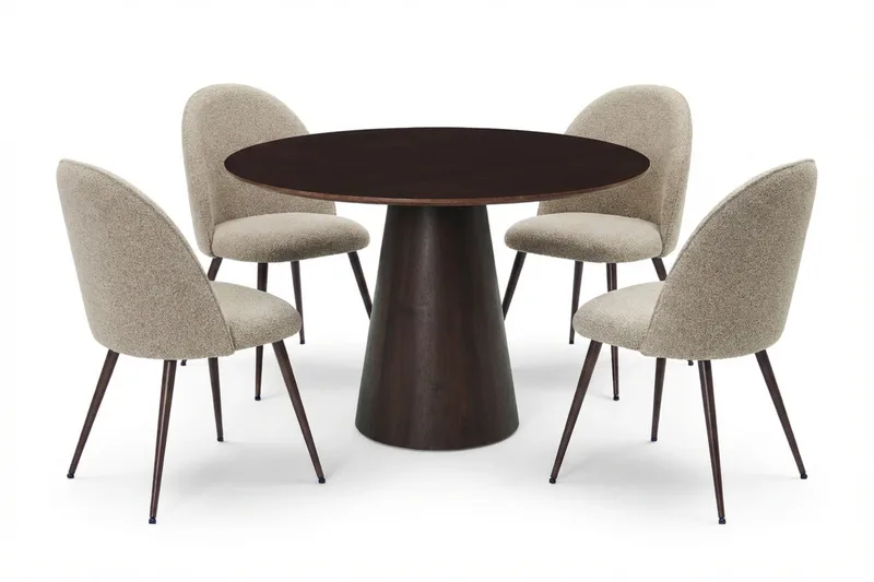 Siena spisegruppe rund 110 cm røget eg med 4 Nibe Plus-spisestole, Røget eg