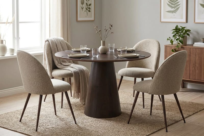 Siena spisegruppe rund 110 cm røget eg med 4 Nibe Plus-spisestole - Røget eg - Møbler - Borde - Spisebordssæt