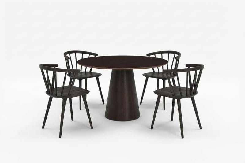 Siena spisegruppe rund 110 cm røget eg med 4 Tyrö spisestole, Røget eg