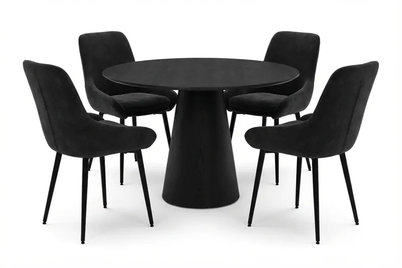 Siena spisegruppe rund 110 cm sort med 4 Alsarp spisestole, Sort