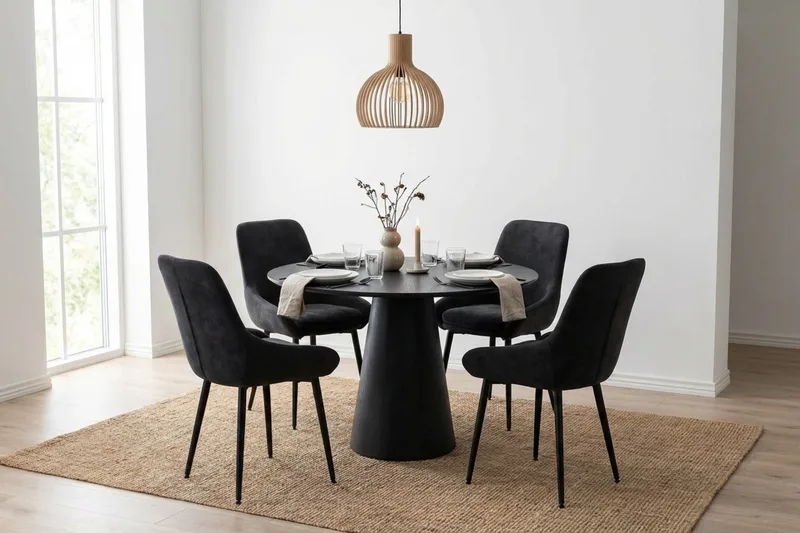 Siena spisegruppe rund 110 cm sort med 4 Alsarp spisestole - Sort - Møbler - Borde - Spisebordssæt