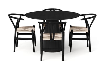 Siena spisegruppe rund 110 cm Sort med 4 Dastoori spisestole - Sortbejdset eg - Møbler - Borde - Spisebordssæt