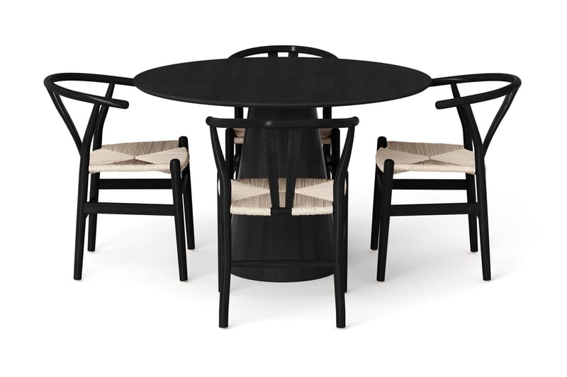 Siena spisegruppe rund 110 cm Sort med 4 Dastoori spisestole - Sortbejdset eg - Møbler - Borde - Spisebordssæt