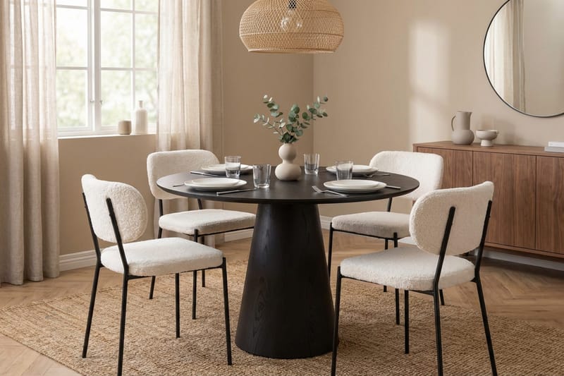 Siena spisegruppe rund 110 cm sort med 4 Gemmiano spisestole - Sort - Møbler - Borde - Spisebordssæt