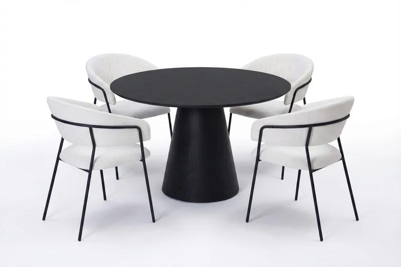 Siena spisegruppe rund 110 cm sort med 4 Karol spisestole, Sort