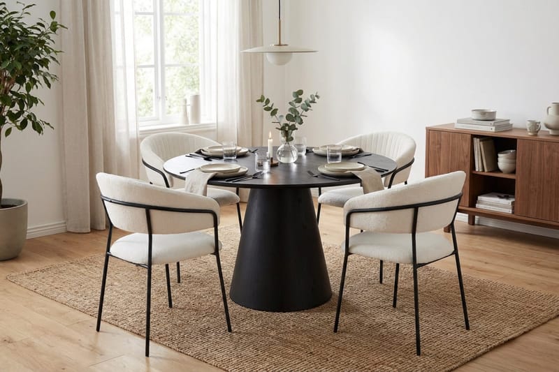 Siena spisegruppe rund 110 cm sort med 4 Karol spisestole - Sort - Møbler - Borde - Spisebordssæt