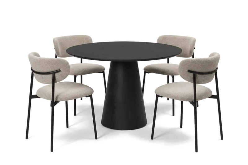 Siena spisegruppe rund 110 cm Sort med 4 Lucy-spisestole - Sort - Møbler - Borde - Spisebordssæt