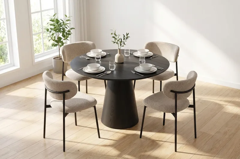 Siena spisegruppe rund 110 cm Sort med 4 Lucy-spisestole - Sort - Møbler - Borde - Spisebordssæt