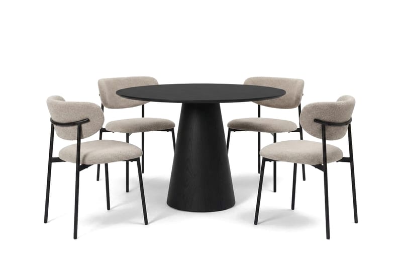 Siena spisegruppe rund 110 cm Sort med 4 Lucy-spisestole - Sort - Møbler - Borde - Spisebordssæt